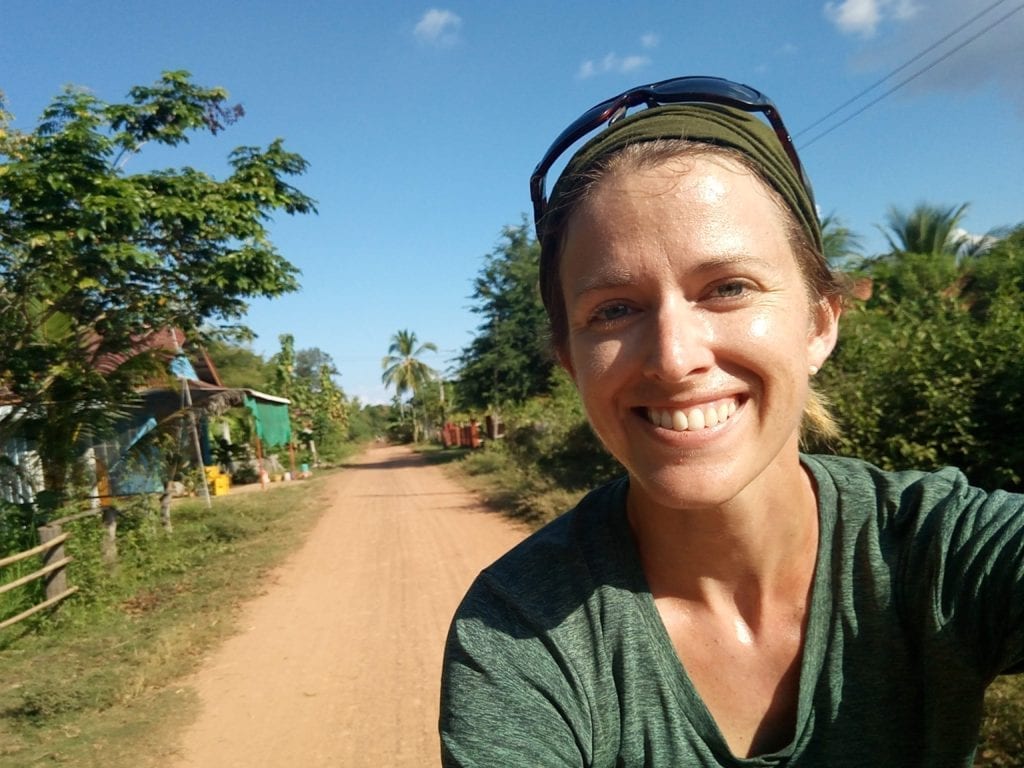 Solo female cyclist in Laos