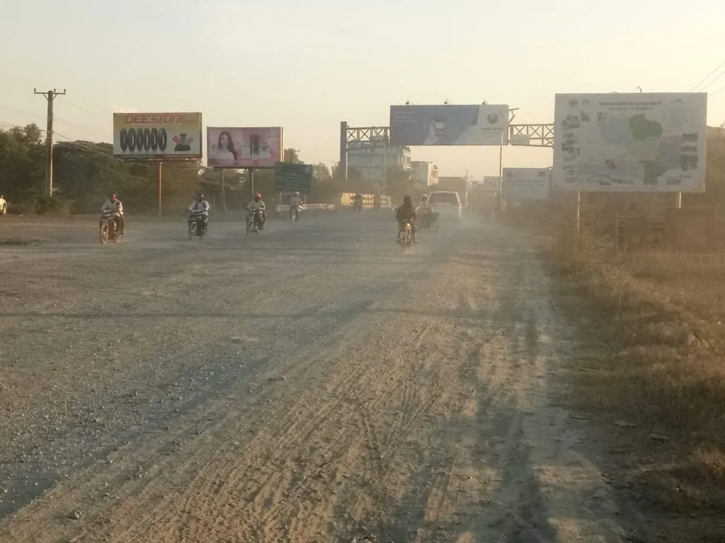 Dusty roadwork on Cambodian highway