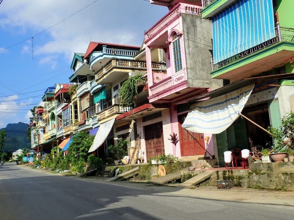 Colorful buildings in Vietnamese town