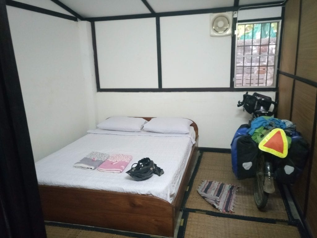 Bicycle inside Laos guesthouse room