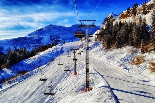 View from chairlift at ski resort