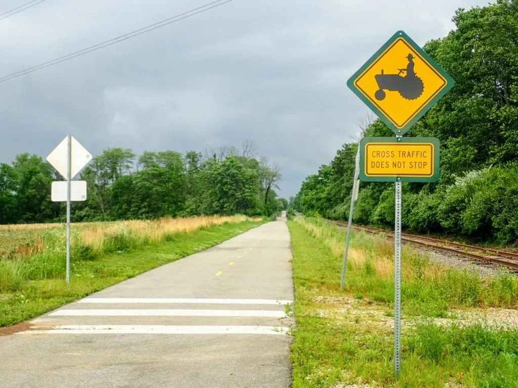Tractor sign on Ohio To Erie rail trail, Ohio