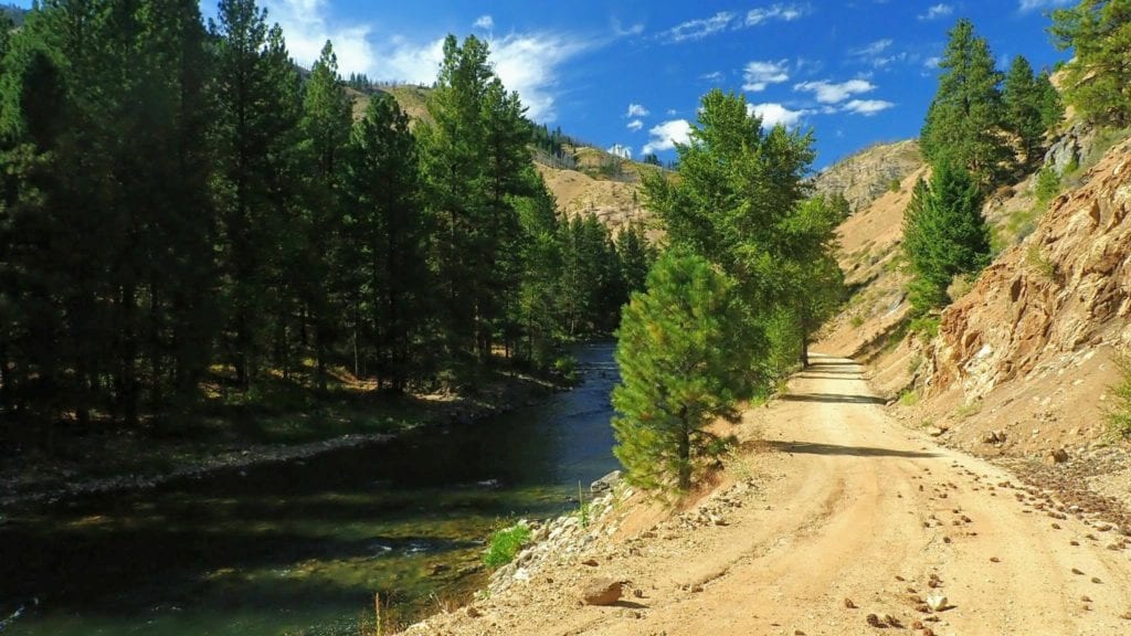 Bikepacking near river in Idaho