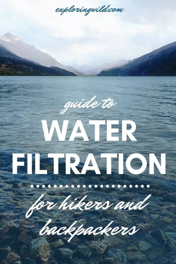 Picture of mountain lake with text: Guide to water filtration for hikers and backpackers