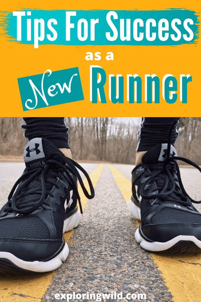 Picture of running shoes on road with text: tips for success as a new runner
