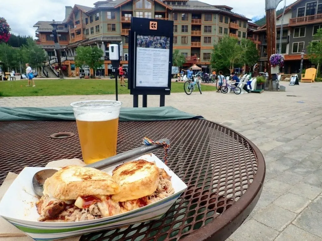 Sandwich and beer at Copper Mountain Resort