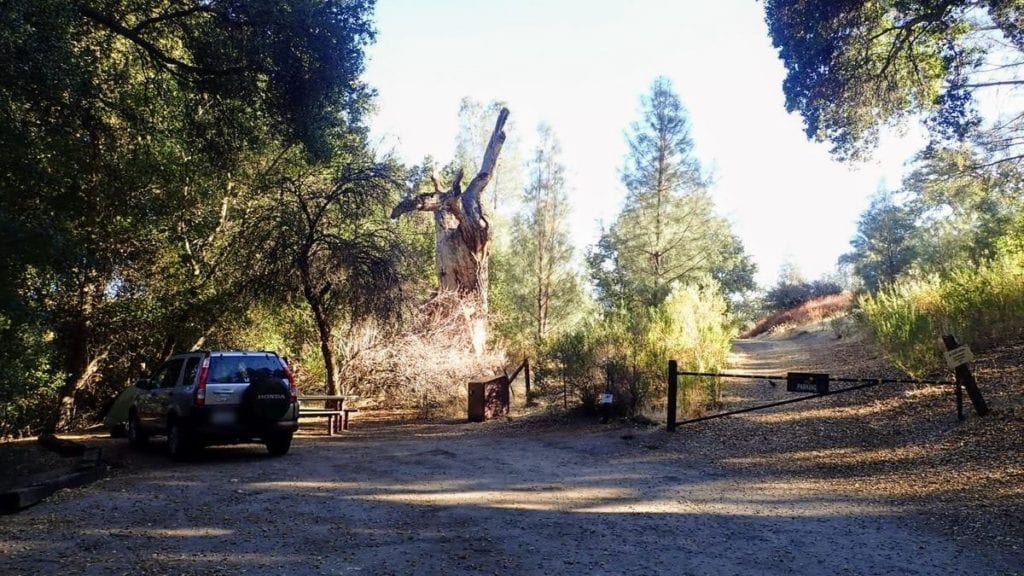 Car parked at end of dirt road in campground