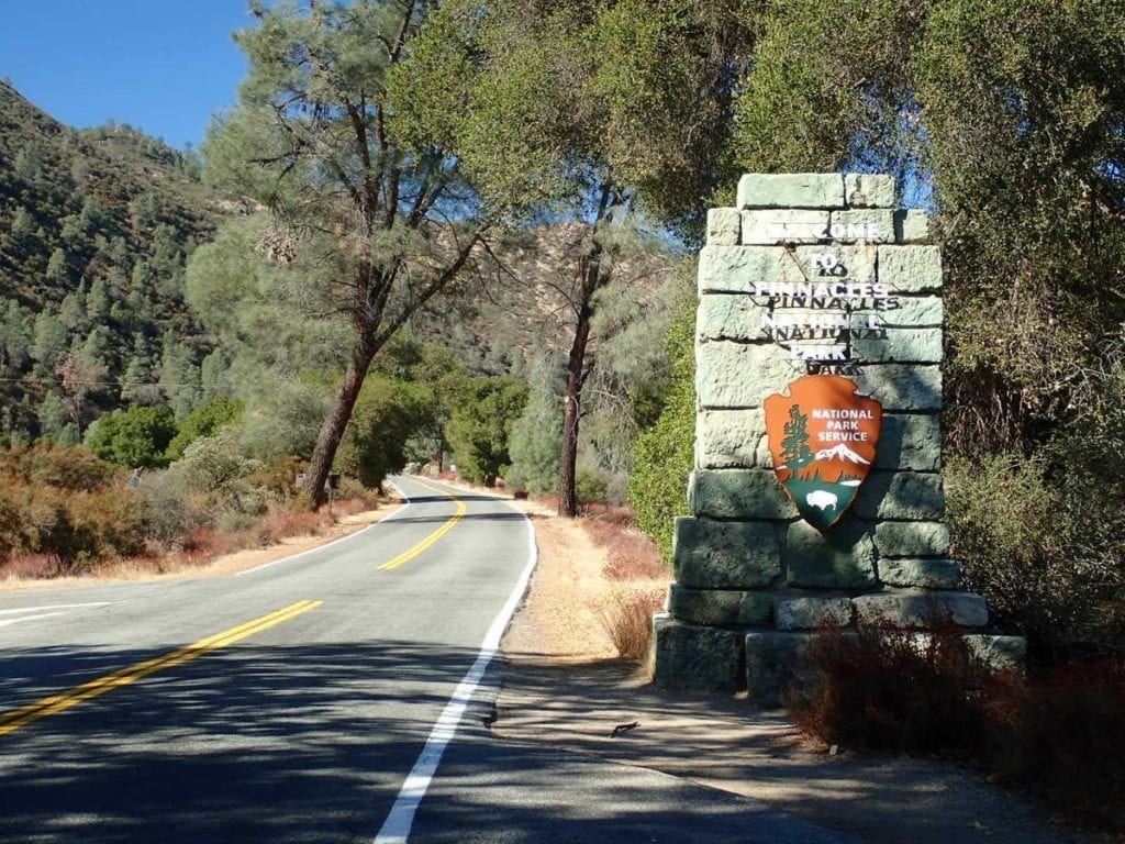 Sign by road says Welcome to Pinnacles National Park